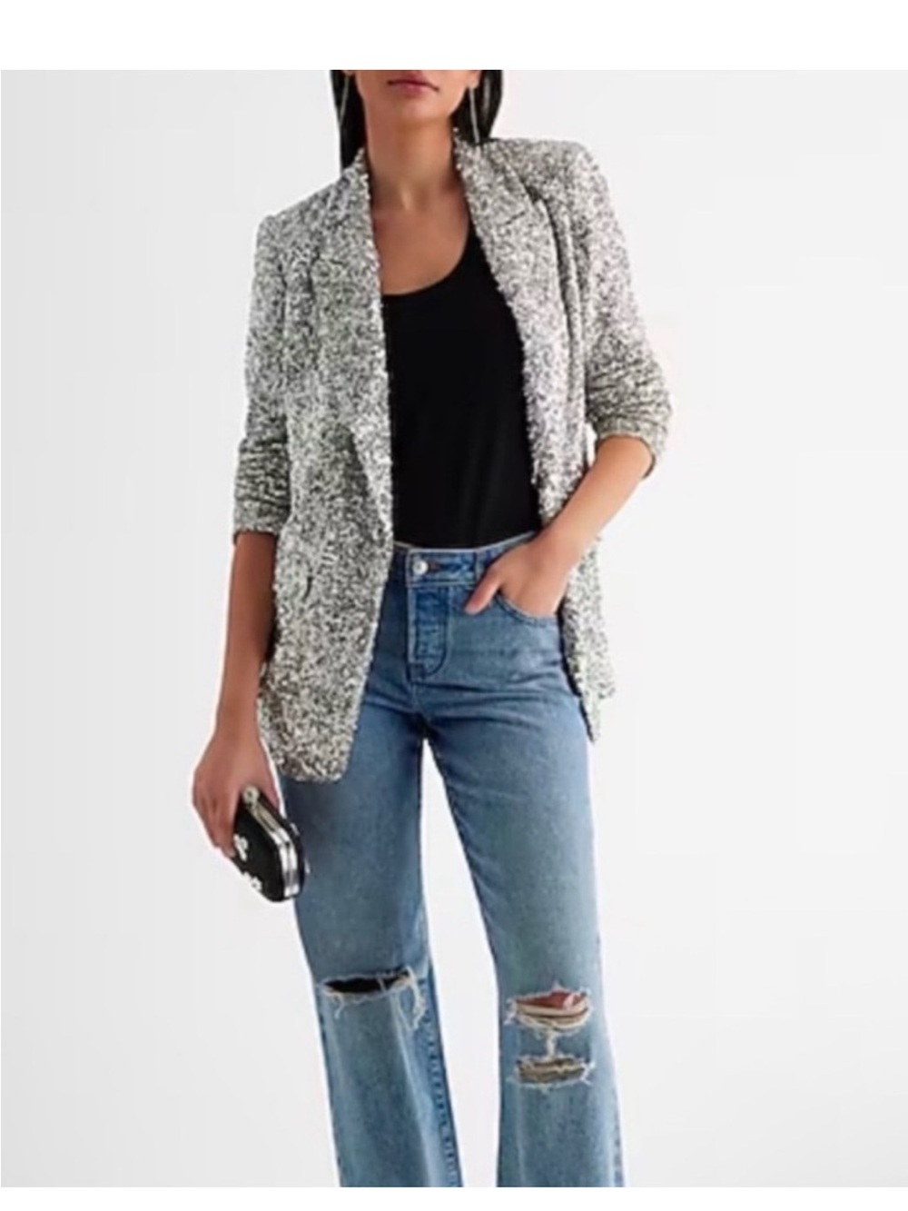 Express Silver Sequin Blazer Jacket